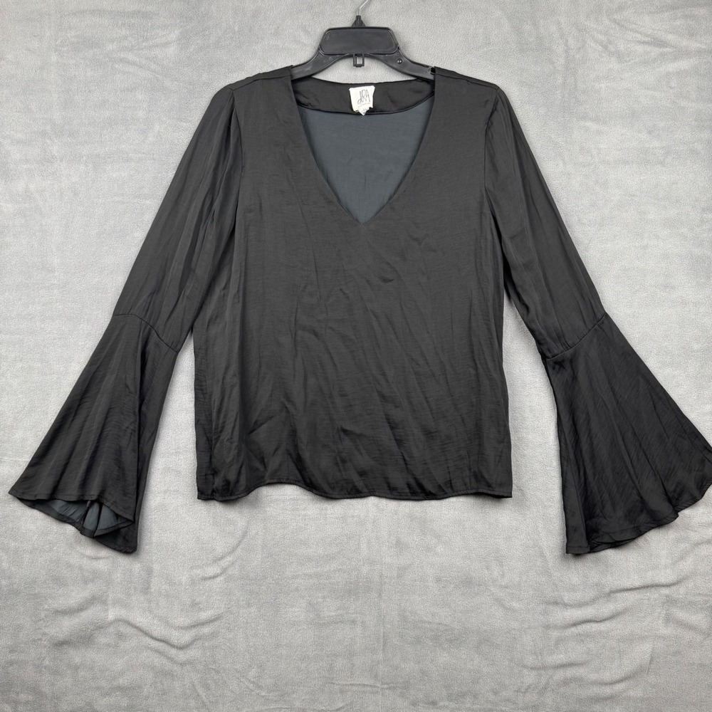 DRA Los‎ Angeles Black V Neck Bell Sleeve Flowy Blouse Top Women's XS